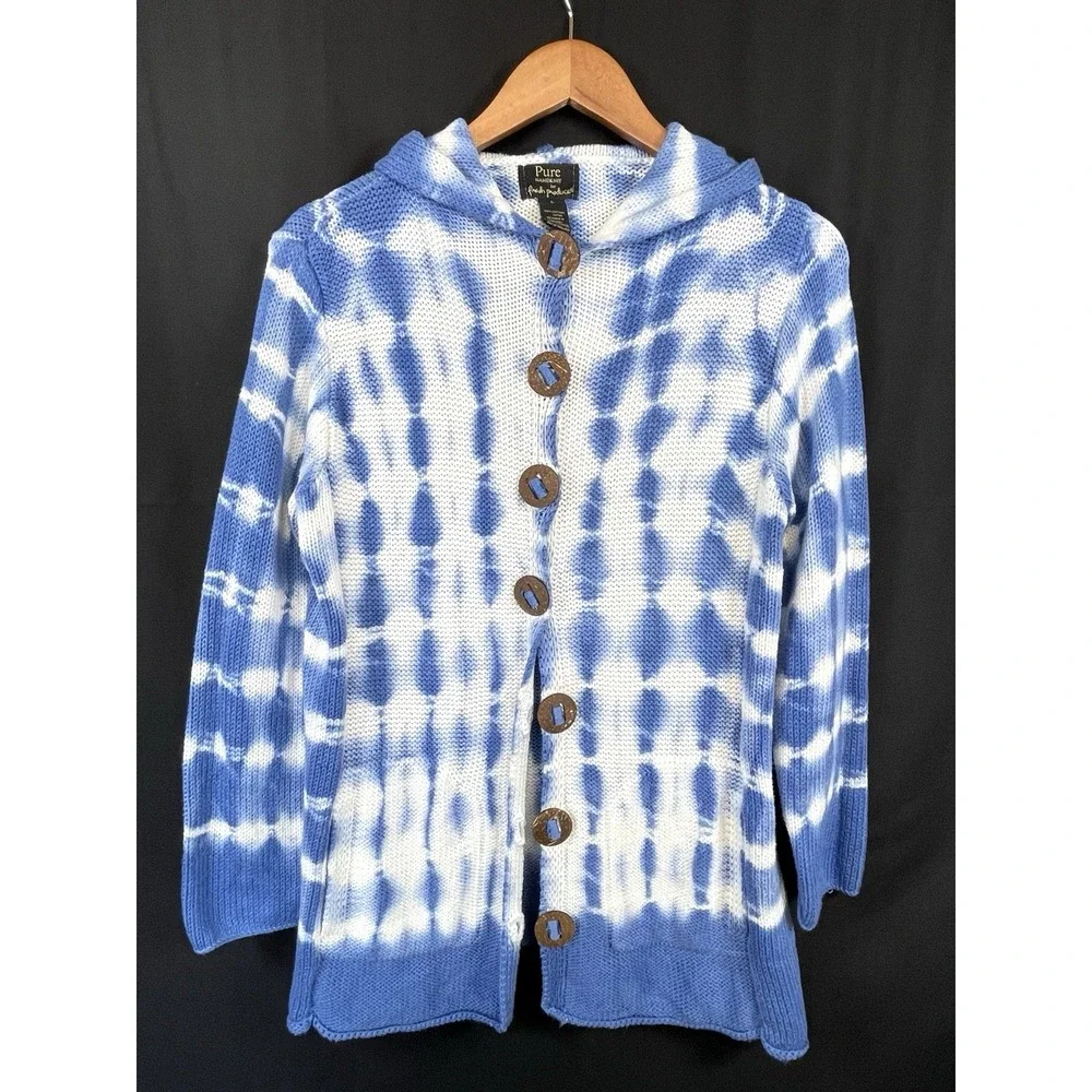 Pure Handknit for Fresh Produce Tie Dye Hooded‎ Cardigan Size L Boho Hippie Art
